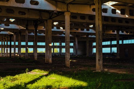 Téléchargez les photos : Bâtiment abandonné avec herbe verte - en image libre de droit
