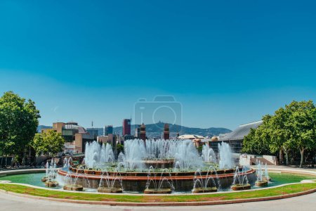 Photo for Barcelona, Spain - July 19, 2018: Montjuic fountain on Plaza de Espana - Royalty Free Image