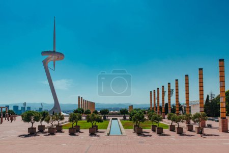 Foto de Barcelona, España - 19 de julio de 2018: Torre de comunicación, Torre De Calatrava, Cataluña - Imagen libre de derechos