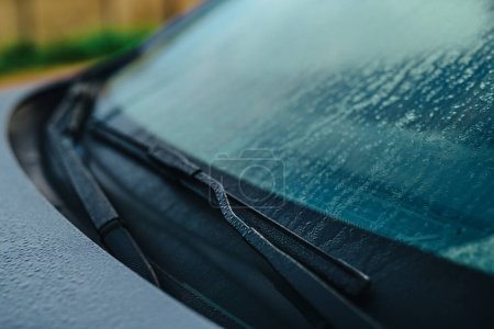 Photo for Car wipers with water condensation in the morning - Royalty Free Image