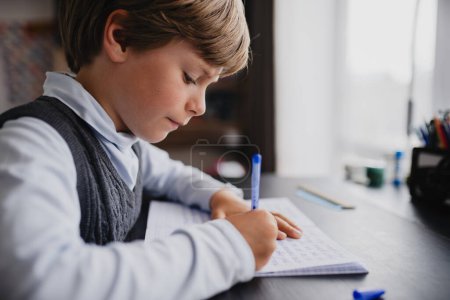 Foto de Boy pupil doing his homework at home - Imagen libre de derechos