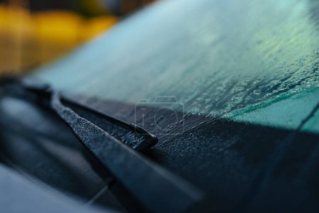Photo for Car wipers with water condensation in the morning - Royalty Free Image