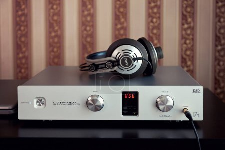 Photo for Luxman Digital to Analog Converter with connected AKG Headphones - Royalty Free Image