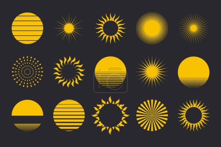 Téléchargez les photos : Des icônes du soleil. Formes vectorielles circulaires. Symboles solaires. - en image libre de droit