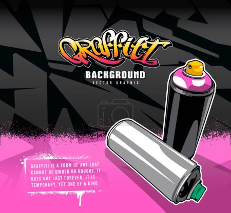 Illustration for Graffiti background with paint spray cans. Abstract graffiti shapes. Aerosol paint banner. Vector graphic. - Royalty Free Image