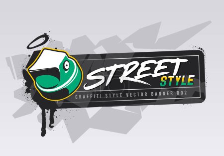 Illustration for Graffiti vector banner design with spray paint cap. Horizontal banner template with copy space. Wild style abstraction on background. - Royalty Free Image