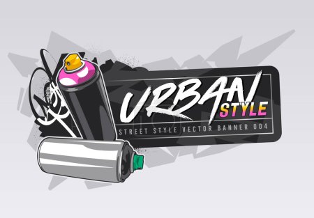 Illustration for Graffiti vector banner design with spray cans. Horizontal banner template with copy space. Wild style abstraction on background. - Royalty Free Image