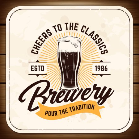 Emblema de cerveza estilo retro con tipografía y pinta de cerveza corpulenta. Diseño de alfombra de cerveza. Gráfico vectorial.
