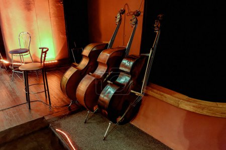 Photo for Image of three wooden stringed instrument of a symphony orchestra double bass - Royalty Free Image