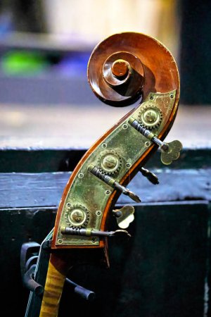 Photo for Image of a peg for tensioning the strings on the neck of a double bass - Royalty Free Image