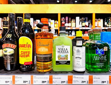 Photo for LATVIA, RIGA, 30, AUGUST, 2023: Large assortment of alcoholic beverages high quality of different manufacturers in STOCKMANN shopping mall, Riga, Latvia - Royalty Free Image