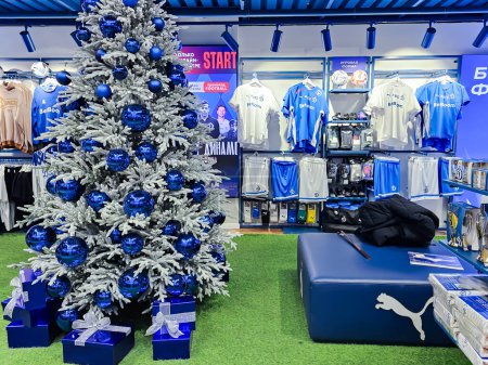 Photo for RUSSIA, MOSCOW, 05, JANUARY, 2024: Dynamo football specialized sports shop interior in VTB Arena-Central stadium Dynamo named after Lev Yashin in Moscow, Russia - Royalty Free Image