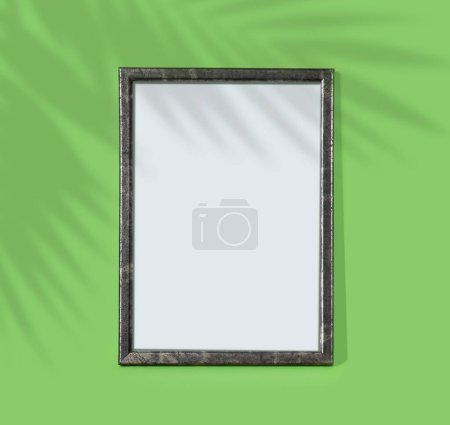 Photo for Green wooden frame on  monochrome background. Simple mockup for design. Copy space for  your text. - Royalty Free Image