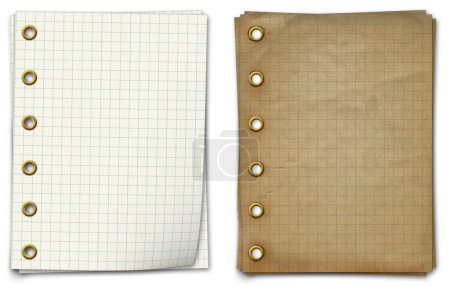 Photo for Grunge notebook. A writing-book in section with golden clip on transparent isolated background - Royalty Free Image