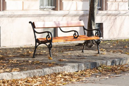 Photo for Wooden bench in street of Budapest , Hungary. - Royalty Free Image