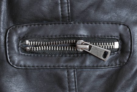 Photo for Macro photo of leather jacket with pocket and zipper. - Royalty Free Image