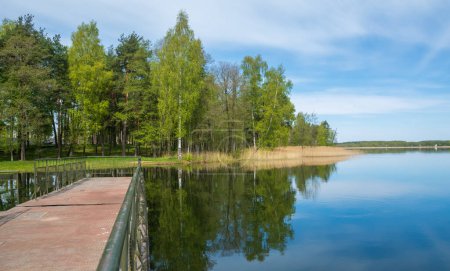 Photo for Metal pontoon bridge on the lake Braslav , Belarus. - Royalty Free Image