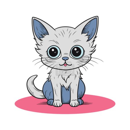 Photo for Furry, cheerful cartoon of a cute and pretty kitty, drawn with a funny and cartoonish style. Animal mascot, perfect for kids and childhood-related projects, such as cards, prints, and other designs. Vector illustration - Royalty Free Image
