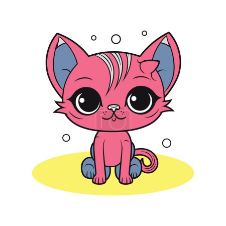 Photo for Furry, cheerful cartoon of a cute and pretty kitty, drawn with a funny and cartoonish style. Animal mascot, perfect for kids and childhood-related projects, such as cards, prints, - Royalty Free Image