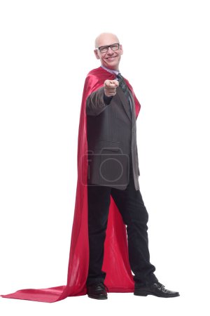 in full growth. business man in a superhero raincoat. isolated on a white background.