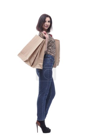 Photo for Attractive young woman with shopping bags. isolated on a white background. - Royalty Free Image