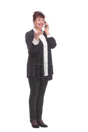 Photo for Beautiful middle age business woman talking smiling on mobile cell phone smartphone. Concept of important conversation - Royalty Free Image