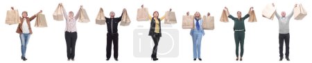 collage concept shoppers queuing isolated on white background