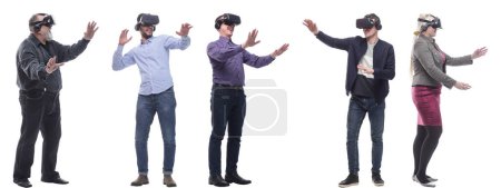 Photo for Group of people with 3d glasses hands up isolated on white background - Royalty Free Image