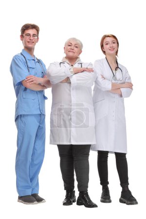 Photo for Team of doctors standing arms crossed and smiling at camera. Concept of medical help and confidence - Royalty Free Image