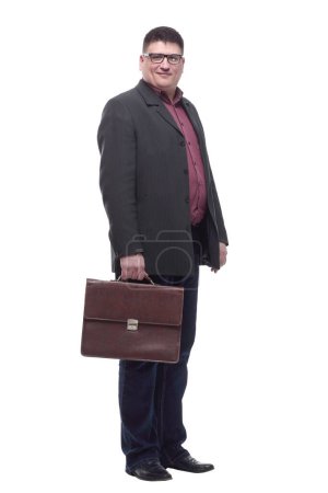 Photo for Mature business man with a leather briefcase. isolated on a white background. - Royalty Free Image