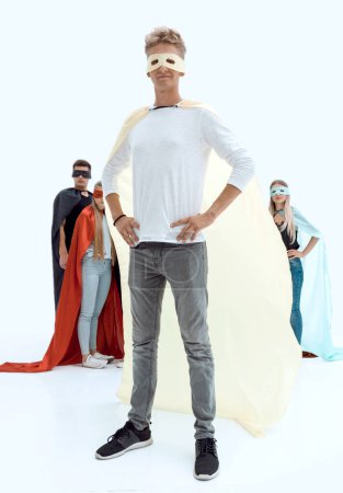 Photo for In full growth. confident guy superhero and his super team. photo with copy space - Royalty Free Image
