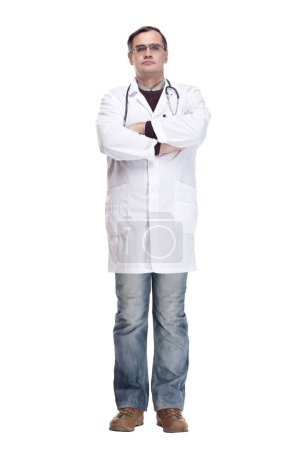 Photo for In full growth. qualified doctor with a stethoscope. isolated on a white background. - Royalty Free Image