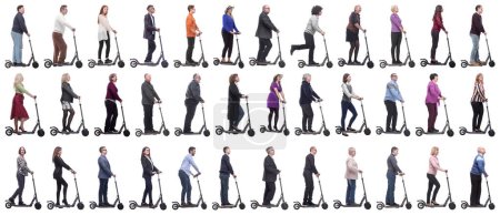 Photo for Group of successful people on scooter isolated on white background - Royalty Free Image