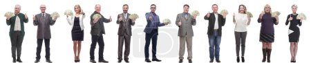 Foto de Grupo de personas exitosas con dinero en sus manos sobre un fondo blanco - Imagen libre de derechos