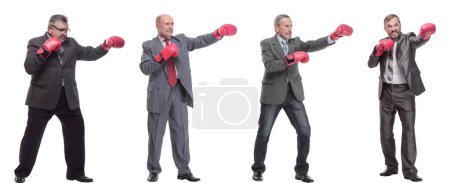 Photo for Collage of businessmen in boxing gloves isolated on white background - Royalty Free Image