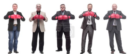 Photo for Collage of businessmen in boxing gloves isolated on white background - Royalty Free Image