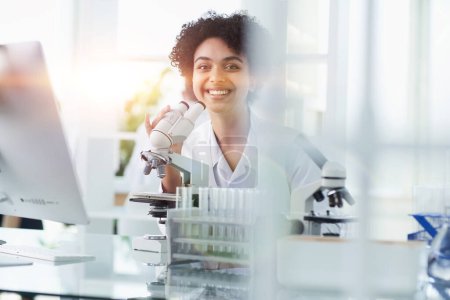 Photo for Medical Research Laboratory. Female Scientist Working with Micro - Royalty Free Image