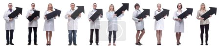 Photo for Group of successful business people with black arrow isolated on white background - Royalty Free Image