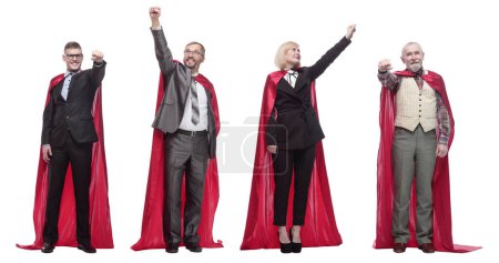 Photo for Group of people in red raincoat isolated on white background - Royalty Free Image
