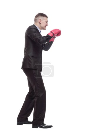 Photo for In full growth. young businessman in Boxing gloves. isolated on a white background. - Royalty Free Image