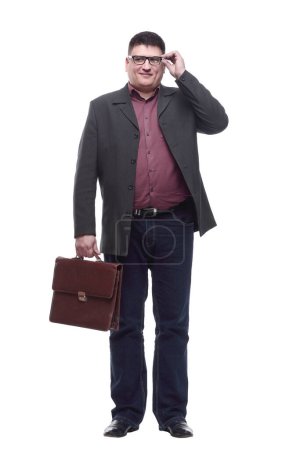 Foto de Hombre de negocios maduro con un maletín de cuero. aislado sobre un fondo blanco. - Imagen libre de derechos