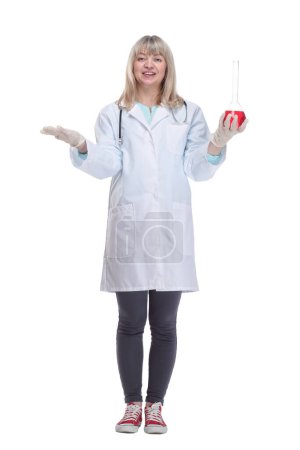 Photo for In full growth. medical woman with a laboratory flask . isolated on a white background. - Royalty Free Image