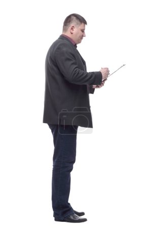 Photo for Mature business man with clipboard. isolated on a white background. - Royalty Free Image