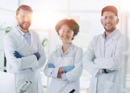 Photo for Scientists smiling together in lab - Royalty Free Image