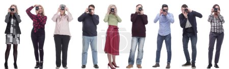 Foto de Muchos fotógrafos paparazzi Double Twelve Group con cámaras aisladas en collage blanco - Imagen libre de derechos