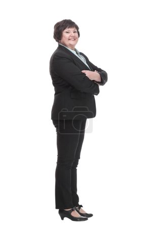 Photo for Mature business woman in a black pantsuit . isolated on a white background. - Royalty Free Image