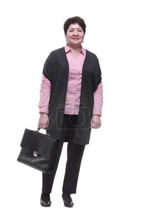Photo for In full growth. adult business woman with a leather briefcase . isolated on a white background - Royalty Free Image