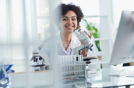 Photo for Medical Research Laboratory. Female Scientist Working with Micro - Royalty Free Image