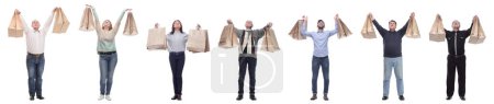 Photo for Collage concept shoppers queuing isolated on white background - Royalty Free Image