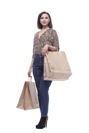 Photo for Attractive young woman with shopping bags. isolated on a white background. - Royalty Free Image